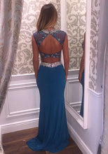 Two Piece Prom Dresses Sheath Rhinestone Open Back Sparkly Long Prom Dress JKL1073|Annapromdress