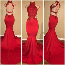 Red Prom Dresses High Neck Trumpet Mermaid Long Sexy Open Back Prom Dress JKL1074|Annapromdress