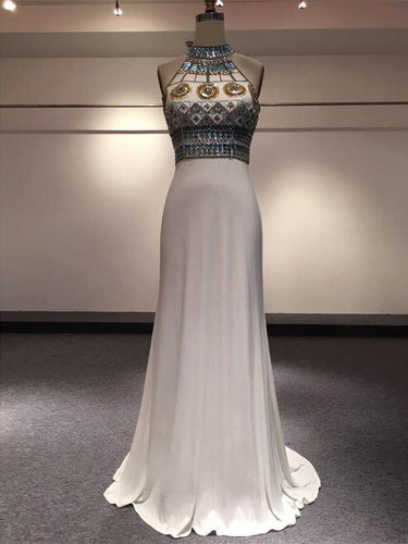 Sparkly Prom Dresses Sheath Rhinestone High Neck Prom Dress Sexy Evening Dress JKL1076|Annapromdress