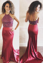 Two Piece Prom Dresses Mermaid Rhinestone Burgundy Long Sexy Prom Dress JKL1077|Annapromdress