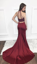 Two Piece Prom Dresses Mermaid Rhinestone Burgundy Long Sexy Prom Dress JKL1077|Annapromdress