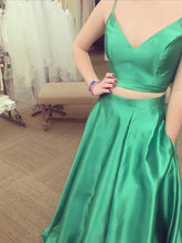 Two Piece Prom Dresses Spaghetti Straps Hunter Green Aline Long Prom Dress JKL1078|Annapromdress