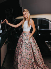 Two Piece Prom Dresses Floral Print Beautiful Prom Dress Long Evening Dress JKL1079|Annapromdress