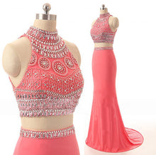 Two Piece Prom Dresses Mermaid Rhinestone Watermelon Long Sparkly Prom Dress JKL1084|Annapromdress
