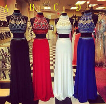 Two Piece Prom Dresses Royal Blue Sparkly Prom Dress Long Black Evening Dress JKL1086|Annapromdress
