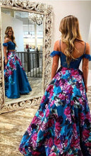 Two Piece Prom Dresses Floral Print Spaghetti Straps Prom Dress Long Evening Dress JKL1093|Annapromdress