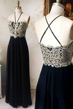 A Line Prom Dresses Appliques Halter Black Long Prom Dress Sexy Evening Dress JKL1097|Annapromdress