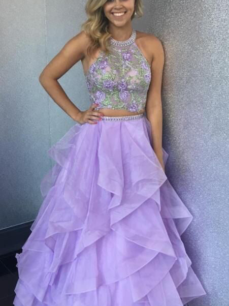 purple two piece homecoming dress Two Pieces Prom Dresses Applique Short Homecoming Dresses US12 / Purple