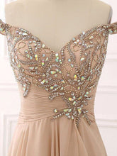 A-line Prom Dresses Beading Rhinestone Off-the-shoulder Long Sparkly Prom Dress JKL1103|Annapromdress