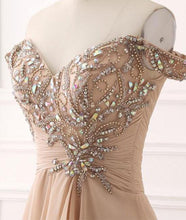 A-line Prom Dresses Beading Rhinestone Off-the-shoulder Long Sparkly Prom Dress JKL1103|Annapromdress