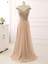 A-line Prom Dresses Beading Rhinestone Off-the-shoulder Long Sparkly Prom Dress JKL1103|Annapromdress