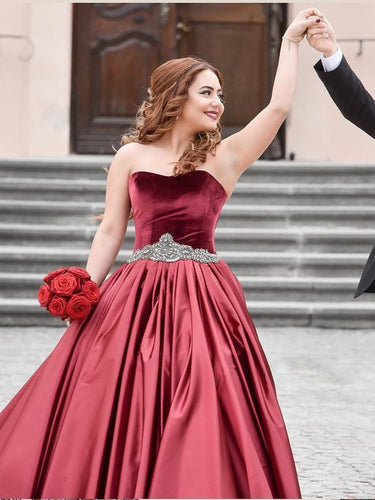 Beautiful Burgundy Prom Dresses Sweep Train Velvet Long A Line Prom Dress JKL1106|Annapromdress