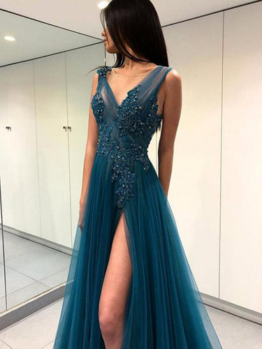 Beautiful Prom Dresses Open Back Fairy Simple Long Slit Sexy Prom Dress JKL1107|Annapromdress