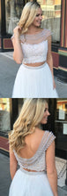 Two Piece Prom Dresses A-line Long Bateau Open Back Prom Dress Beading Evening Dress JKL1109|Annapromdress