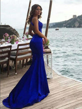 Mermaid Prom Dresses Halter Open Back Royal Blue Sweep Train Sexy Prom Dress JKL1113|Annapromdress