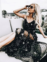 Sparkly Black Prom Dresses Spaghetti Straps Aline Star Lace Long Prom Dress JKL1118|Annapromdress