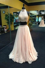Two Piece Prom Dresses A Line High Neck Long Prom Dress Sexy Evening Dress JKL1124|Annapromdress