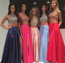Two Piece Prom Dresses A-line High Neck Long Slit Prom Dress Sexy Evening Dress JKL1125|Annapromdress