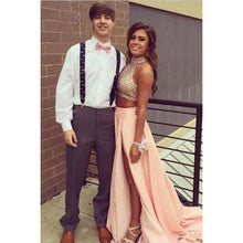 Two Piece Prom Dresses A-line High Neck Long Slit Prom Dress Sexy Evening Dress JKL1126|Annapromdress