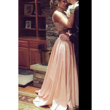 Two Piece Prom Dresses A-line High Neck Long Slit Prom Dress Sexy Evening Dress JKL1127|Annapromdress