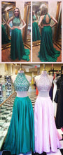Two Piece Prom Dresses A-line High Neck Long Slit Prom Dress Sexy Evening Dress JKL1125|Annapromdress