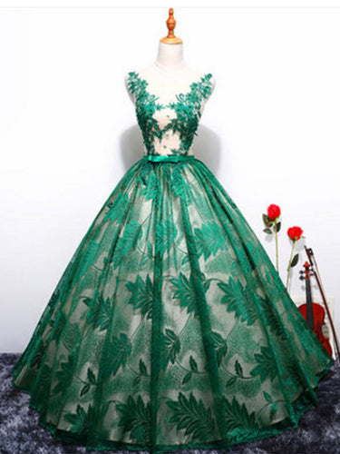 Ball Gown Prom Dresses Lace Floor-length Hunter Green Chic Long Prom Dress JKL1126|Annapromdress