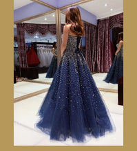 Sparkly Prom Dresses Strapless Dark Navy Sequins Long Beautiful Prom Dress JKL1127|Annapromdress