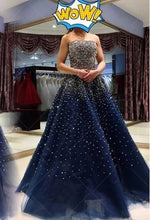 Sparkly Prom Dresses Strapless Dark Navy Sequins Long Beautiful Prom Dress JKL1127|Annapromdress