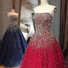 Sparkly Prom Dresses Strapless Dark Navy Sequins Long Beautiful Prom Dress JKL1127|Annapromdress