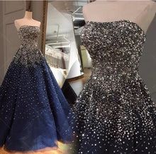 Sparkly Prom Dresses Strapless Dark Navy Sequins Long Beautiful Prom Dress JKL1127|Annapromdress