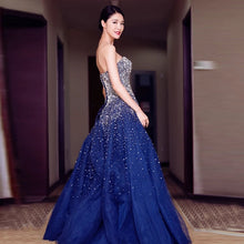 Sparkly Prom Dresses Strapless Dark Navy Sequins Long Beautiful Prom Dress JKL1127|Annapromdress