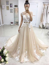 Beautiful Prom Dresses A-line Sweep Train Appliques Long Charming Prom Dress JKL1131|Annapromdress