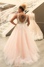 Charming Prom Dresses A-line Straps V-neck Lace Blush Pink Long Prom Dress JKL1138|Annapromdress