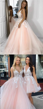 Charming Prom Dresses A-line Straps V-neck Lace Blush Pink Long Prom Dress JKL1138|Annapromdress