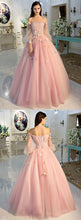 Long Sleeve Prom Dresses Pearl Pink Ball Gown Long Floral Fairy Prom Dress JKL1141|Annapromdress