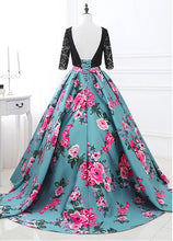 Ball Gown Prom Dresses Half Sleeve Lace Floral Print Open Back Long Prom Dress JKL1144|Annapromdress