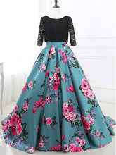 Ball Gown Prom Dresses Half Sleeve Lace Floral Print Open Back Long Prom Dress JKL1144|Annapromdress