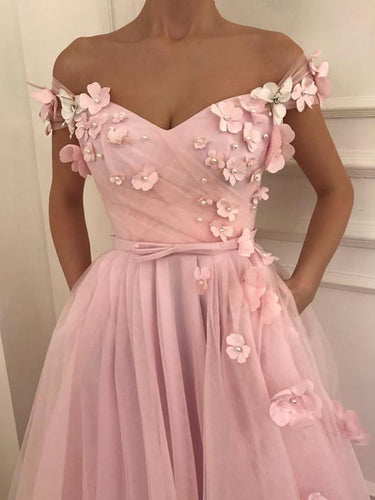Beautiful Prom Dresses Pink A-line Hand-Made Flower Long Fairy Prom Dress JKL1145|Annapromdress