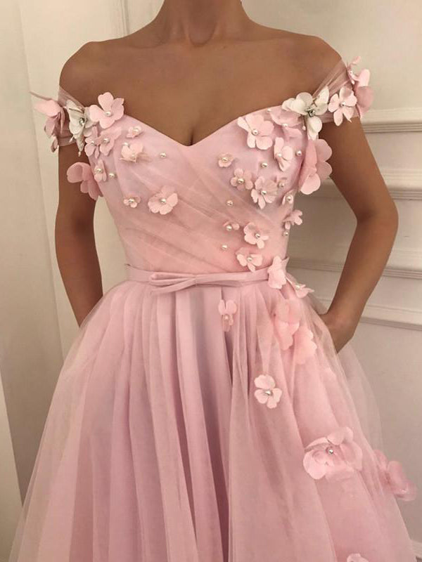 Beautiful Prom Dresses Pink A-line Hand-Made Flower Long Fairy Prom Dr Anna PromDress Beautiful Prom Dresses Pink A-line Hand-Made Flower Long Fairy Prom Dr Anna PromDress