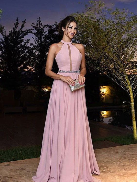 Chic Prom Dresses Floor-length Sparkly Halter Prom Dress Simple Evening Dress JKL1146|Annapromdress