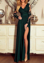 Long Sleeve Prom Dresses Floor-length V-neck Slit Prom Dress Burgundy Evening Dress JKL1153|Annapromdress