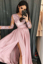 Long Sleeve Prom Dresses Floor-length V-neck Slit Prom Dress Burgundy Evening Dress JKL1153|Annapromdress