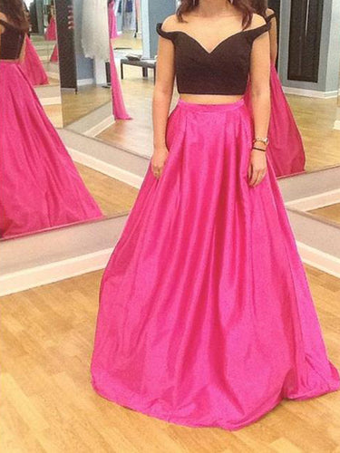 Two Piece Prom Dresses Off-the-shoulder Aline Long Simple Cheap Prom Dress JKL1154|Annapromdress