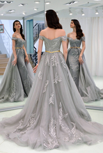 Beautiful Prom Dresses Sheath Off-the-shoulder Appliques Grey Long Prom Dress JKL1155|Annapromdress