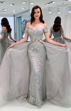 Beautiful Prom Dresses Sheath Off-the-shoulder Appliques Grey Long Prom Dress JKL1155|Annapromdress