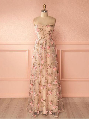 Cute Prom Dresses A-line Floor-length Sweetheart Floral Lace Prom Dress JKL1156|Annapromdress