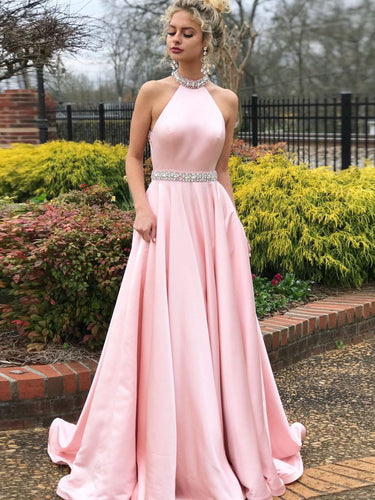 Pink Prom Dresses Floor-length Aline Long Prom Dress Open Back Evening Dress JKL1164|Annapromdress