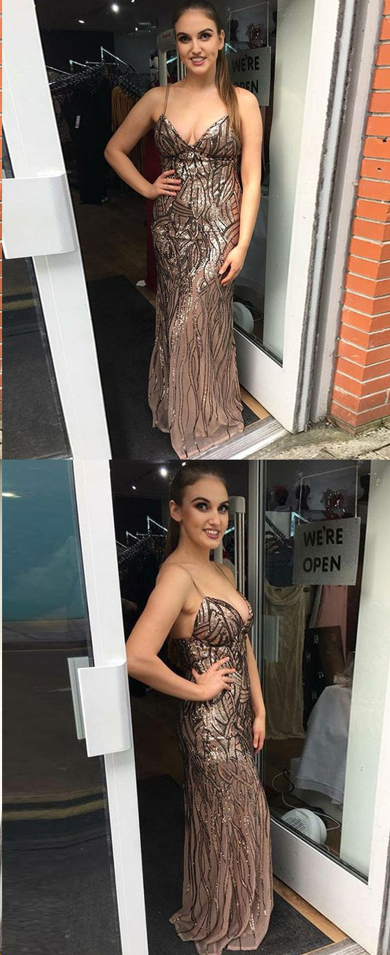 Sexy Sheath Long Straps Light Pink Prom Dresses cc1362