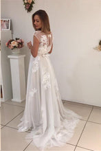 Beautiful Prom Dresses A Line Bateau Appliques Ivory Short Train Long Prom Dress JKL1166|Annapromdress