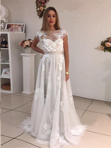 Beautiful Prom Dresses A Line Bateau Appliques Ivory Short Train Long Prom Dress JKL1166|Annapromdress